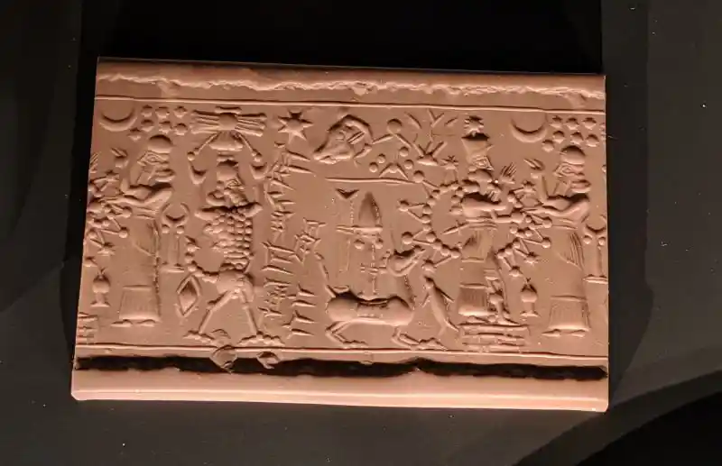Cylinder seal impressions depicting gods and celestial symbols, Mesopotamia